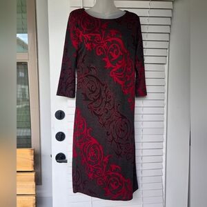 Beigw By ECI Paisley Design 3/4 Sleeve Midi Dress Sz Small